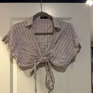 MOTF Striped Tie Front Crop Top Size Medium